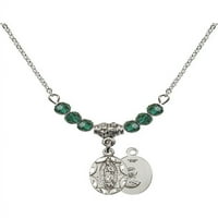 Rodijumska ogrlica sa zelenim majskim mjesecom rođenja Kamene perle i Gospe od Guadalupe Charm