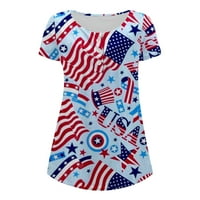 Odeerbi Patriotska majica za žene 4. jula Henley Tops Ljeto tiskano okruglo dugme za okrugli vrat Pleted