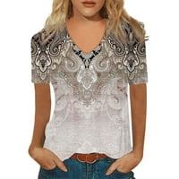 Ženske majice kratkih rukava ispisane s imitacijom V-izrezom pamučne vrhove bluza l