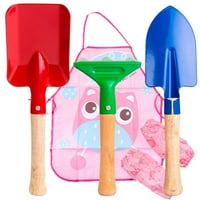 Deca Igrajte set igračke za baštovanstvo - uključuje lopatu, grablje, lopaticu, pregača - drveni vrtni alati za dečke dečke dečke