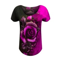 Ženske vrhove bluza Žene kratki rukav Ležerne prilike cvjetne majice V-izrez Moda ljubičasta s