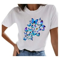 Ženska savršena majica kratkih rukava Slatka leptir grafička ispisana CrewNeck Osnovne košulje Ljetne