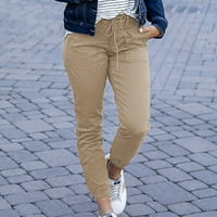 Zkozptok Ženske solidne udobne hlače Slabene strugove hlače Duljina, duljine, kaki, XXL