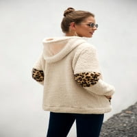Kontrast leopard kenguruo džep teddy hoodie