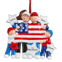 Obiteljski držanje američke zastave - - Personalizirani božićni ukras - porodica od 3,4, - ponosna u