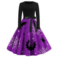 Cuoff Gothic Crne haljine za žene Goth Halloween Print Flare za dugih rukava povremena božićna ljubičasta