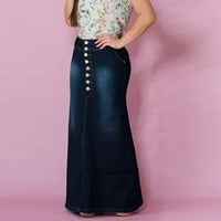 Maxi suknje za žensko ležerno prednje gumb Oprane traper a-line duge duge suknje za žene trendi