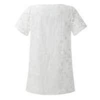 Entyinea ženski vrhovi čipke za kvadratni izrez kratki rukav Bluuuse casual Flowy majice bijeli l