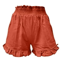 Hlače Khaki za žene Žene Ljeto Čvrsti džepni šorcrus ruffle elastirani casual kratke hlače fragarn
