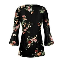 Hanas vrhovi za dame, savršen izbor, majice za laticu, trendi cvjetni print Henley V izrez Loose Tunic