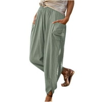 asdoklhq casual pantalone za žene čišćenje Ženske hlače visoke struke Čvrsta boja elastični pojas vintage