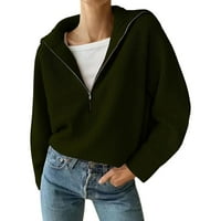 Majice za žene Žene Ležerne prilike sa dugim rukavima Zip pulover Dukseri Solid V ovratnik za vrat rebrasti pleteni labavi Slouchy skake