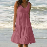 Dyegold sandresses za ženska Ležerna plaža - Žene Ležerne haljine Okrugli vrat bez rukava Boho ruffles