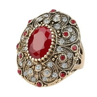 Prekrasan antikni zlatni crveni kristalni ovalni bollywood vjenčani prsten za žene - veličine 7