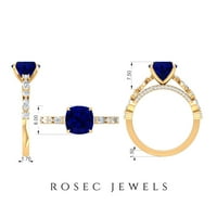 Blue Sapphire Solitaire Prsten sa dijamantskom, 14k žutom zlatom, US 5,00