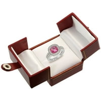 14k bijelo zlato prirodno ružičasto topaz prsten jastuk-rez 7x dijamant akcent, veličine 10