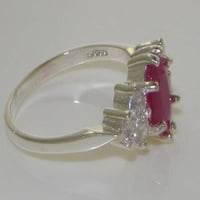 Sterling srebrni kubni cirkonijski i prirodni rubinski ženski prsten za klaster - veličina 6,75