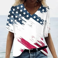 Ženske bluze s bluzom s V-izrezom Ležerne prilike za žene Nezavisnosti kratki rukav Tee ljetni vrhovi bijeli 4xl