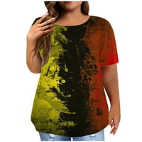 Prevelike majice za žene Ljeto kratki rukav Ležerni blok u boji Print CrewNeck Pulover vrhove Lagana udobna vrećica za bluze za bluzu zlato l
