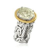 Ross-Simons 3. Carat Prasiolit vizantijski prsten u srebru Sterling i 14kt žuto zlato za žensko, odrasle