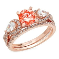 1. CT sjajan okrugli rez simulirani crveni dijamant 18k Rose Gold Solitaire sa akcentima Bridal Set