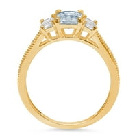 1. CT Sjajni smaragdni rez simulirani Blue Diamond 14k žuti zlatni pasijans sa akcentima Trobonski prsten