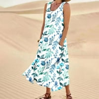 Ženski ljetni bez rukava V izrez Ležerne prilike labavi prorez Maxi plaže duge haljine s džepovima