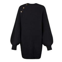 Sunkes za žensko džemper sa gumbom za posadu dugih rukava Džepna haljina crna l