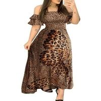 Proljetne hue žene izvan ramena Leopard tiskani leptir duga haljina