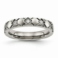 Sivi titanijumski prsten za venčani kubični cirkonijski CZ polirani Criss Cross Grooved