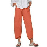 Žene ljetne velike struke Čvrsti pamučne pantalone casual labave duge ravne gležnjače za plaža narančasta