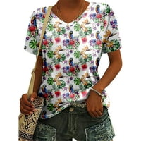 Ženski ljetni V-izrez kratkih rukava s kratkim rukavima cvjetna print labava majica 2xS-8XL