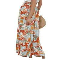 Cindysus ženske dno su solidne hlače široke noge Palazzo pant za odmor Labavi fit narandžasti cvjetni