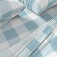 pamučne listove, puni set - Buffalo plaid check plavi gingham provjerava veliko svjetlo Print posteljinu