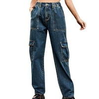 Tergo traperice za žene elastične visokog struka ravne noge traper hlače Vintage Jean sa više džepovima