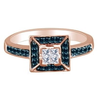 0. CTTW okrugli simulirani plavi safir i bijeli prirodni dijamantski halo zaručni prsten 10K čvrstog ruža zlata