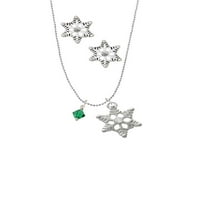 Delight nakit May - zeleni kristalni bikonski srebrni ton snježne pahuljice šarm ogrlice i naušnice