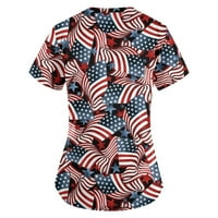 SKSLOEEG Scrips American Flag Star Print Patriots Top medicinske uniforme za žene Kratki rukav V-izrez majice Tee vrhovi sa džepovima, vino XXXXXL
