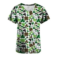 Ženski dan St Patrickov piling TOP Ležerne prilike - izrez Zeleni uzorak Grafički labavi FIT kratkih rukava s kratkim rukavima vrhovi s džepovima