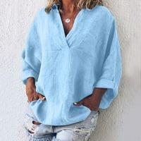 Floleo Trendy ženske vrhove plus size Majice Labava bluza Izlet modna čvrsta boja Dugih rukava pamuk