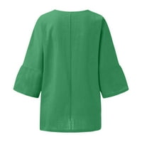 Košulja za čišćenje za žene Ljeto obrezane rukave okrugla vrat pamučna linija labava majica bluza zelena