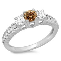 Zbirka dazzlingock 1. Carat 14K šampanjac i bijeli dijamantni kameni zaručni prsten, bijelo zlato, veličina 5.5