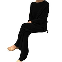 Džemper set za žene dva elegantna pletena džemper s dugim hlačama Ležerne salone za odmor, crni