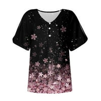Ženski vrhovi bluza Grafički printira kratki rukav modne žene majice V-izrez Ljetna tunika Tee Pink