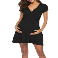 Majčinska haljina casual kratki rukav V izrez s pune haljine za trudnoću Žene Ljetne haljine za dojenje