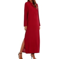 Carevas Women Retro Long Maxi haljina Elegantne dame dugih rukava Okrug dugačka linija Split košulja