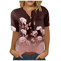 Strungten ženska retro cvjetna majica s jednim kratkom rukavom s džepovima Ljetni vrhovi za žene trendi