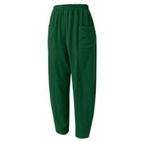 Ženske pantalone sa čvrstim bojama pantalone elastične strugove džepova široke noge pantalone za pantalone za žene duboko zeleno_ xl
