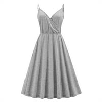Ženska haljina bez rukava večernja haljina srednje dužine modna V-izrez za rezanje Ljetna haljina siva