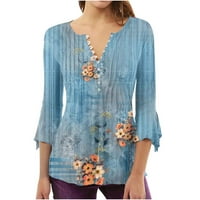 Ženska moda plus veličine vrhova V izrezana gumba za tiskane bluze casual labava majica s rukavima